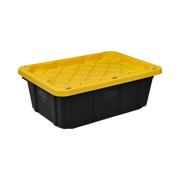 14 Gal. Tough Storage Tote in. Black with Yellow Lid (206215) 14 Gal. Tough Storage Tote in. Black with Yellow Lid (206215)